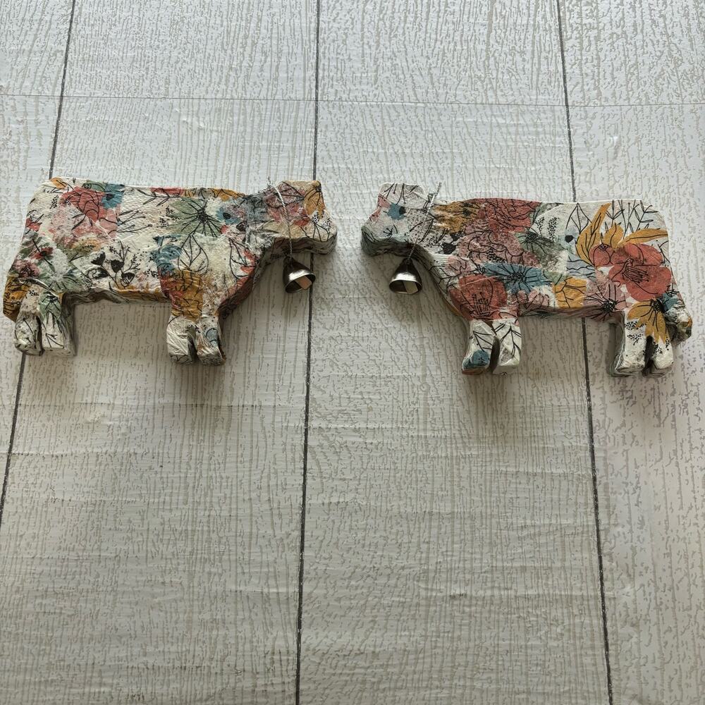 Handcrafted Decoupaged Floral Wooden Cow Decor